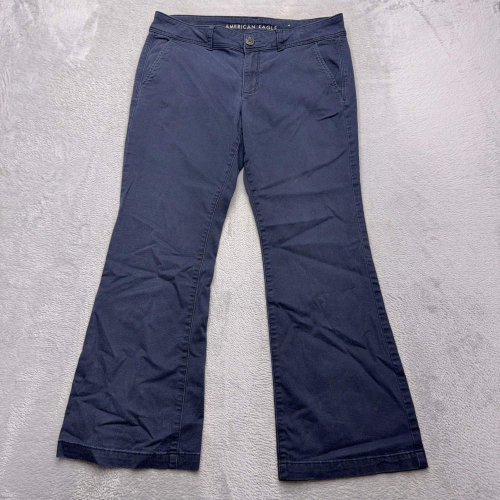 American Eagle Chinos Womens 6 Navy Blue Flare Leg Mid Rise Stretch Khaki Pants